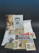 A collection of mainly WWI and Boer War ephemera including original pen & ink drawing of Lord