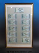 Eleven South African bank notes signed by various South African and Australian cricketers,