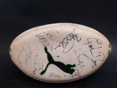 A rugby ball believed to have been signed by the British and Irish Lions, including Jeremy Guscott,