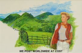 Melvyn Warren-Smith oil on board of couple with horses behind (42cm x 66cm) and a further oil by