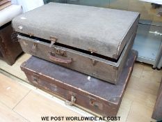 Two suitcases and contents to include silver plate, drawing equipment,