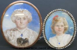 A portrait miniature of a young girl with stand to rear,