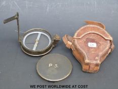A large Stanley brass sighting compass in leather case,