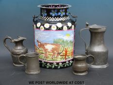 A Bargeware painted milk churn, 34cm tall,