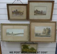 Three watercolours: Hereford Cathedral from the River Wye, signed H. Jones bottom right, (16cm x 21.