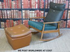 A retro G-Plan style rocking chair and similar footstool