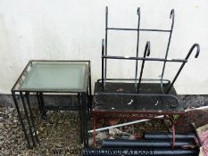 An outdoor nest of tables,