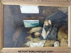 Attributed to Raffaele Faccioli (1845 - 1916) oil on board mother and daughter in a railway