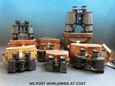 Six pairs of cased binoculars to include Wray & Binoprism, early 20thC.