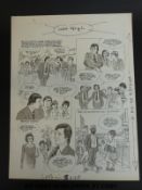 Mind Your Language sitcom black & white with grey wash original art page by Bill Titcombe