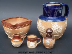 Five Doulton Lambeth items including jug