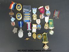 A collection of enamelled Masonic badges together with RAOB jewels,