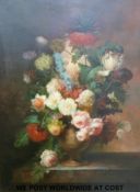 Emillio Greco (1913 - 1995) oil on canvas still life of flowers in a vase (100 x 75cm) in ornate