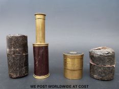 An early brass pocket field microscope together with a small brass field telescope of similar era