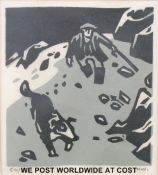 A signed limited edition (56/150) Kyffin Williams print of a shepherd and collie (18 x17cm)