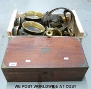 A pair of 19thC coaching lamps, brass ware, harness,