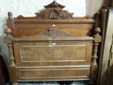 Two substantial Victorian oak double bed heads with carved detail