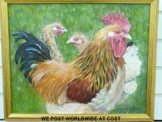 Beverley Madley (Modern British): Acrylic on canvas of chickens,