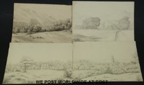 Approximately 15 pen & wash and pencil sketches of countryside,