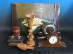 A Metamec Art Deco clock, further inlaid mantel clock,