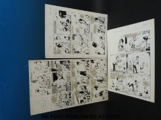Leslie Crowther three black & white original art pages by artist Tom Kerr