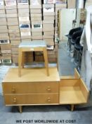 A retro Merrydew dressing chest with mirror and stool (W117 x D47 x H142cm)