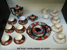 A Crown Ducal Art Deco part tea set and an Eastern European coffee set
