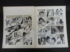 David Cassidy an imaginary action adventure, two black & white original art pages by Alan Parry,