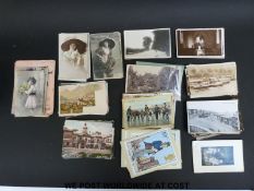 A quantity of Edwardian and other postcards to include music hall, glamour children, transport,