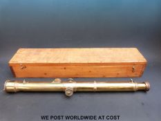 A cased J Hicks of Hatton Garden brass telescope or sight