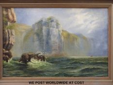 Oil on canvas of cliffs from the sea monogrammed and dated E T 1905 lower right (29cm x 44cm)