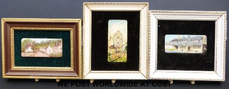 Three Folk Art miniature oil 'Paintings on Piano Keys