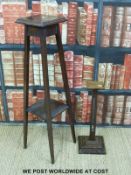 An oak jardiniere stand and a smaller stand (tallest 90cm X W26cm)