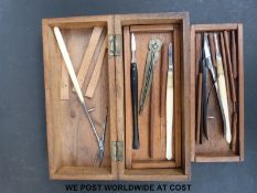 A set of small surgical instruments, circa mid 19thC, includes scalpels by Favre, bone,