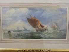 Edward Duncan (1803 - 1882): Maritime watercolour sailing boats, near harbour,