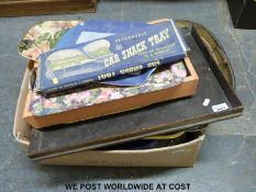 A collection of various trays,