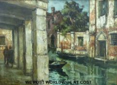 Oil on board of a Venice canal scene (49 x 69cm)