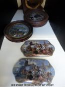 Four Prattware ceramic pot lids, three in frames,