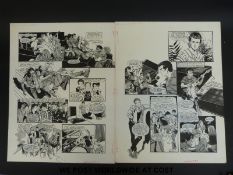 Midge Ure and Silk original black & white pen artwork by Alan Parry