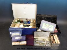 Two metal cased first aid boxes and contents, one early 20thC,