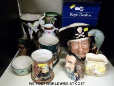 A collection of Royal Doulton, Beswick and Coalport, etc including character jugs, vases, etc,
