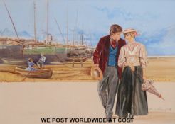 Melvyn Warren-Smith oil on board of Model T Ford with courting couple,