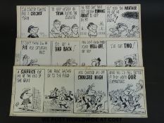 Three Rowe Football Comic strips in black & white pen,