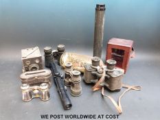 A pair of Aitchison prismatic binoculars, two pairs of field glasses, a two draw telescope,