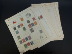 Folders containing loose album pages of all-world stamps sorted into individual countries with many