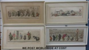 Four etchings after Boris O'Klein from the 'Dirty Dogs of Paris' series (each 18 x 46cm),