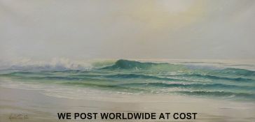 Keith English oil on canvas of a beach scene (40 x 80cm)