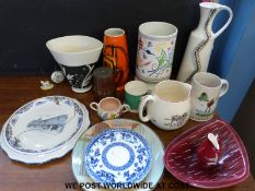 A collection of various ceramics to include retro Poole vases, Beswick,