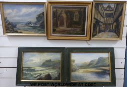 Five oils on canvas, all monogrammed E.T.