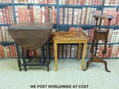 An Italian inlaid musical table (H56 x W52 x D37cm) together with an oak drop leaf table (H74 x W89